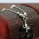 925 Sterling Silver Women's Anklet with Mickey Round Bead Chain