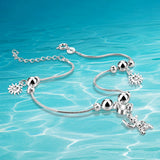 925 Sterling Silver Women's Anklet with Mickey Round Bead Chain