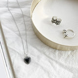 Sterling Silver Beads & Agate Heart Pendant Necklace