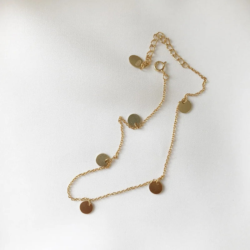 Women's 925 Sterling Silver Flat Disc Coin Geometric Anklet Bracelet