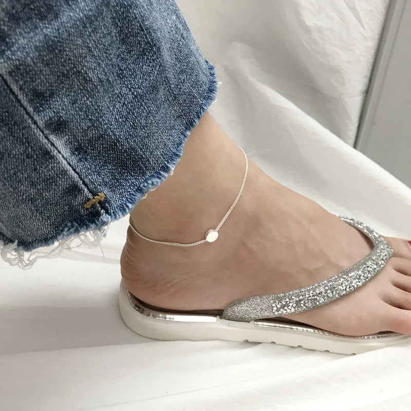 925 Sterling Silver Round Geometric Anklet Bracelet Fine Jewelry