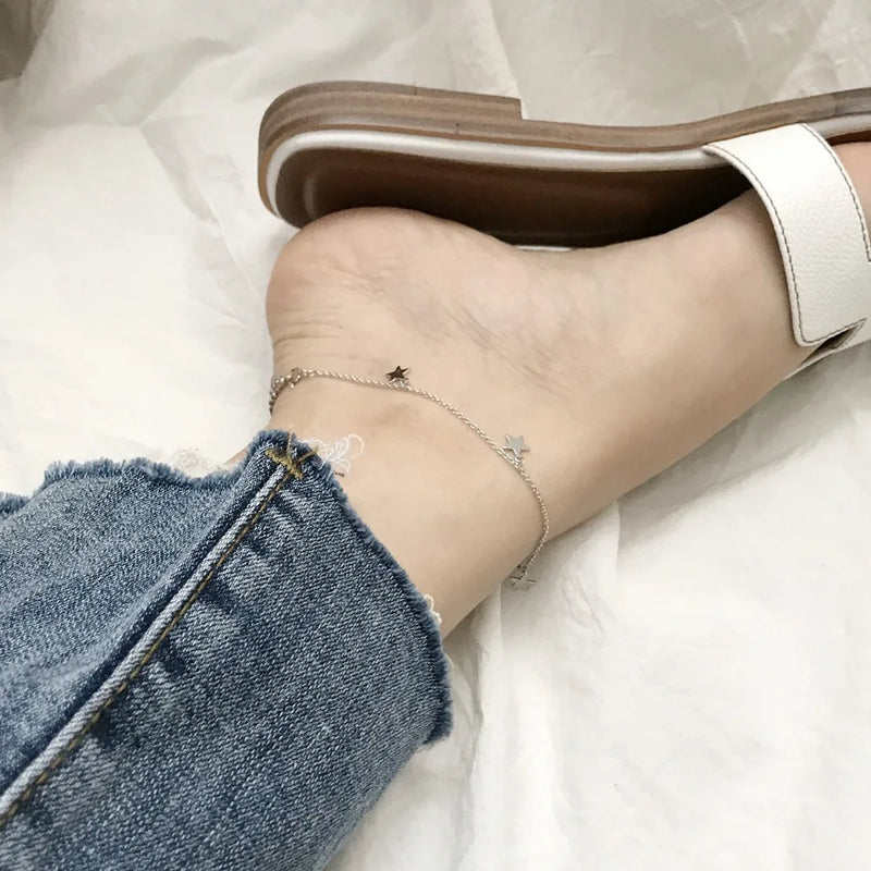 925 Sterling Silver Star Anklet Bracelet - Adjust Fine Jewelry