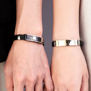 Lucky Clover Leather Bracelet Stainless Steel Cuff