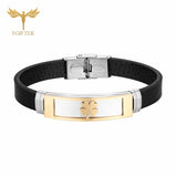 Lucky Clover Leather Bracelet Stainless Steel Cuff