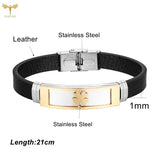 Lucky Clover Leather Bracelet Stainless Steel Cuff