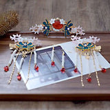 Women's Flower Antlers Tassel Hair Crown Set with Earrings