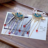 Women's Flower Antlers Tassel Hair Crown Set with Earrings