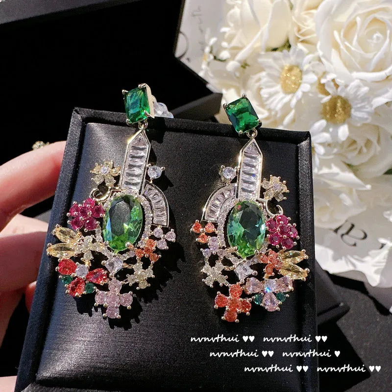 Bohemia 925 Silver Earrings Yellow Bling AAAAA Zircon Wedding Jewelry