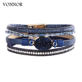 Multilayer Leather Crystal Wrap Bracelet for Women