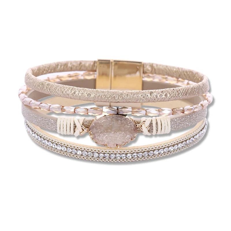 Multilayer Leather Crystal Wrap Bracelet for Women