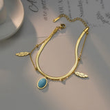 Women's Bracelet Layered Chain Silver Stainless Steel Leaf Charm