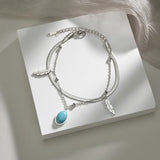 Women's Bracelet Layered Chain Silver Stainless Steel Leaf Charm