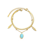 Women's Bracelet Layered Chain Silver Stainless Steel Leaf Charm