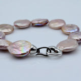 Purple Natural Baroque Pearl Bracelet Silver Coin Shape Pearls Beaded