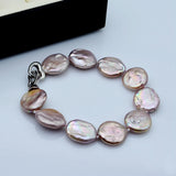 Purple Natural Baroque Pearl Bracelet Silver Coin Shape Pearls Beaded