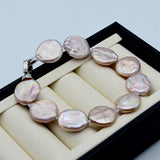 Purple Natural Baroque Pearl Bracelet Silver Coin Shape Pearls Beaded