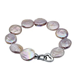 Purple Natural Baroque Pearl Bracelet Silver Coin Shape Pearls Beaded