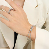 Women's Bracelet Ring Set Twisted Open Stainless Steel Ring Charm Jewelry