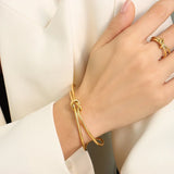 Women's Bracelet Ring Set Twisted Open Stainless Steel Ring Charm Jewelry