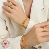 Women's Bracelet Ring Set Twisted Open Stainless Steel Ring Charm Jewelry