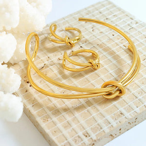 Women's Bracelet Ring Set Twisted Open Stainless Steel Ring Charm Jewelry