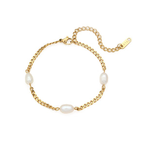Women's Stainless Steel Cuban Link Bracelet with Pearl Accent