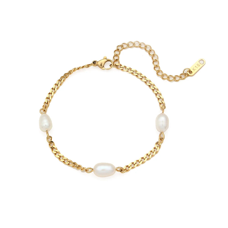 Women's Stainless Steel Cuban Link Bracelet with Pearl Accent