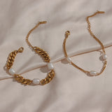 Women's Stainless Steel Cuban Link Bracelet with Pearl Accent