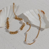 Women's Stainless Steel Cuban Link Bracelet with Pearl Accent