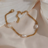 Women's Stainless Steel Cuban Link Bracelet with Pearl Accent