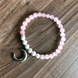 Howlite & Rosequartz Moon Pendant Bracelet Yoga Wrist Bracelet