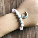 Howlite & Rosequartz Moon Pendant Bracelet Yoga Wrist Bracelet