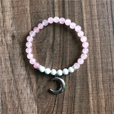 Howlite & Rosequartz Moon Pendant Bracelet Yoga Wrist Bracelet