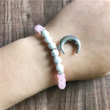 Howlite & Rosequartz Moon Pendant Bracelet Yoga Wrist Bracelet