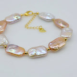 Colorful Natural Pearl Bracelets Rectangular Baroque Pearls Plated Accessories