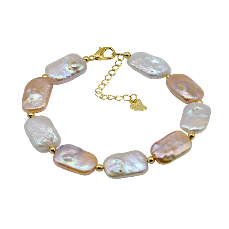 Colorful Natural Pearl Bracelets Rectangular Baroque Pearls Plated Accessories
