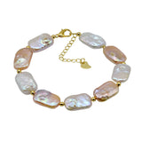 Colorful Natural Pearl Bracelets Rectangular Baroque Pearls Plated Accessories