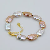 Colorful Natural Pearl Bracelets Rectangular Baroque Pearls Plated Accessories