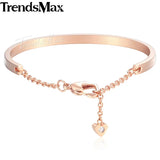 Heart Charm Bangle Rose Stainless Steel Bracelet For Woman