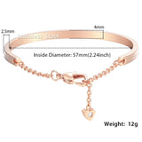 Heart Charm Bangle Rose Stainless Steel Bracelet For Woman