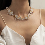 Women's Butterfly Cuban Chain Necklace Silver Hip Hop Jewelry Set