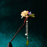 Vintage Chinese Hair Sticks Tassel Hairpin Wooden Hair Bun Forks