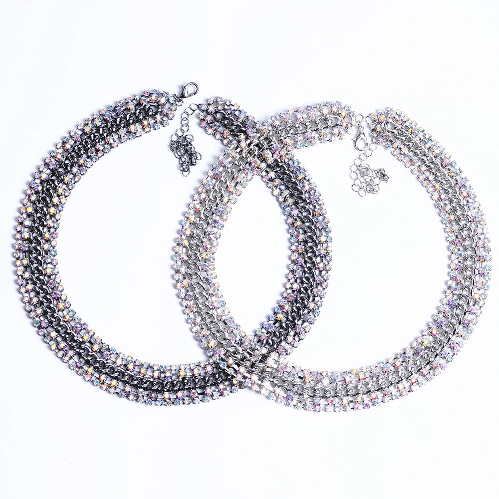 Colorful Rhinestone Necklace Set, Sparkling Jewelry H94815