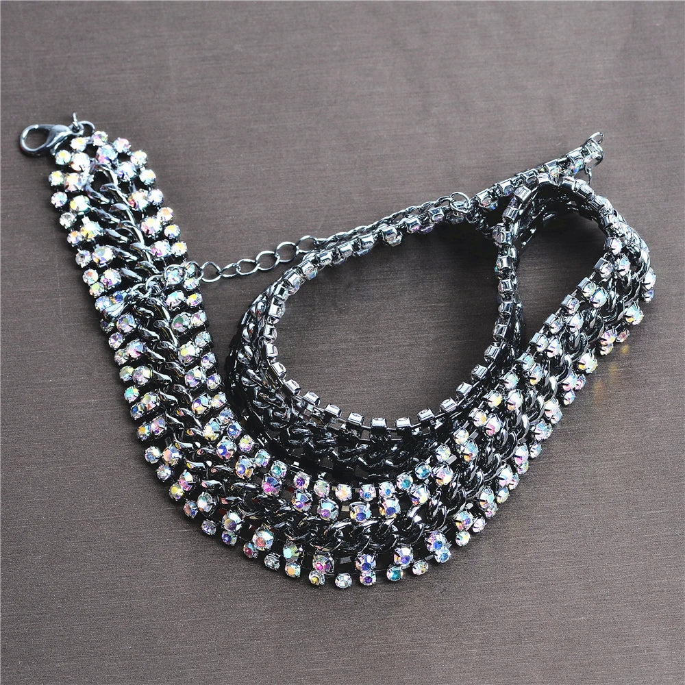 Colorful Rhinestone Necklace Set, Sparkling Jewelry H94815