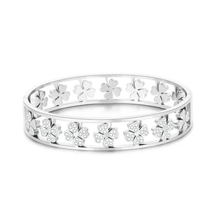 Crystal Clover Bracelet Silver Stainless Steel Wedding Jewelry