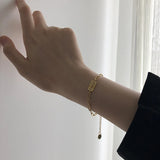 Initial Bracelet Stainless Steel Lara Rectangle Chain with Stamp