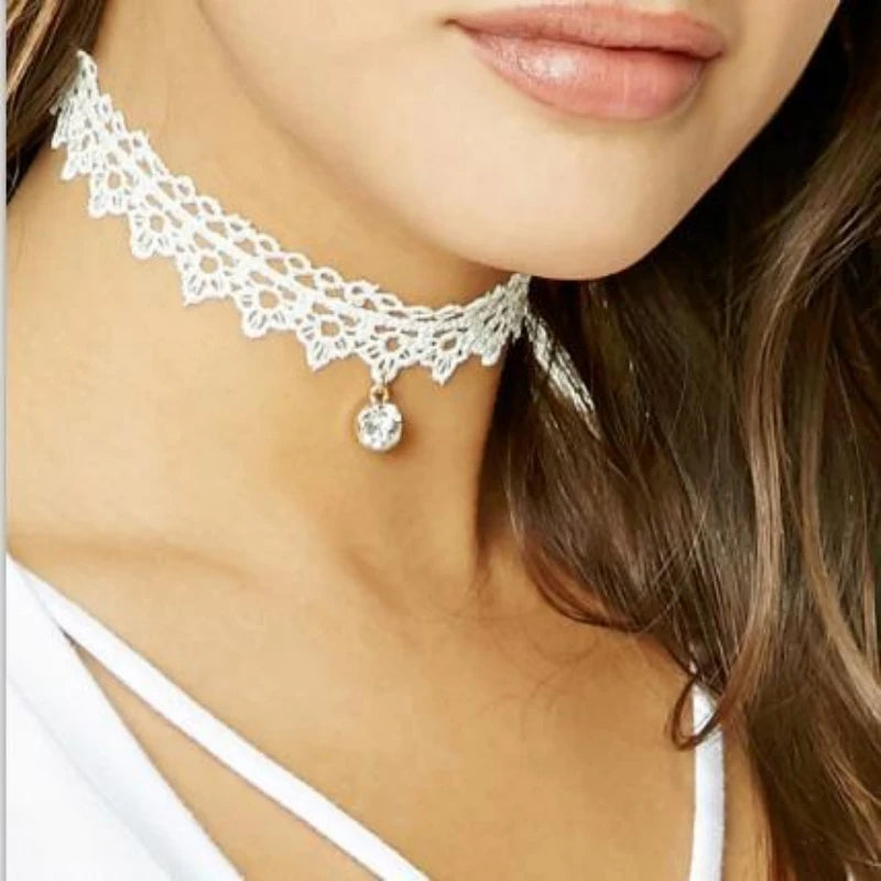 Vintage Lace Heart Choker Gothic Bow Knot Necklace