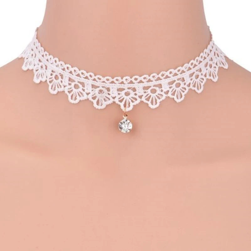 Vintage Lace Heart Choker Gothic Bow Knot Necklace