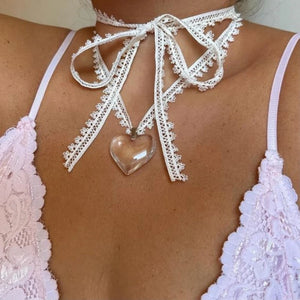 Vintage Lace Heart Choker Gothic Bow Knot Necklace