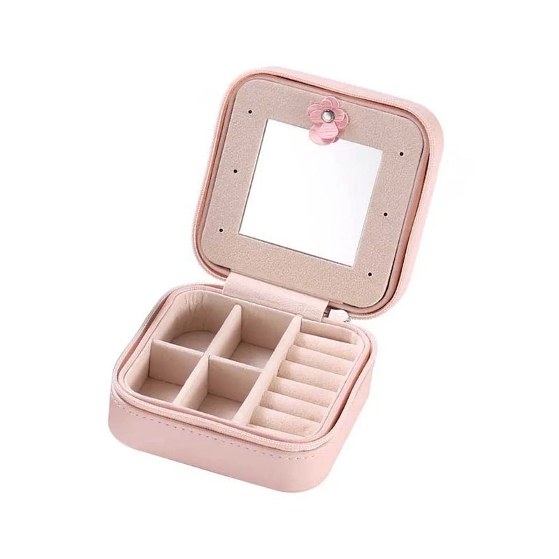 Women's Double-Layer Jewelry Box with Mirror Cosmetic Organizer